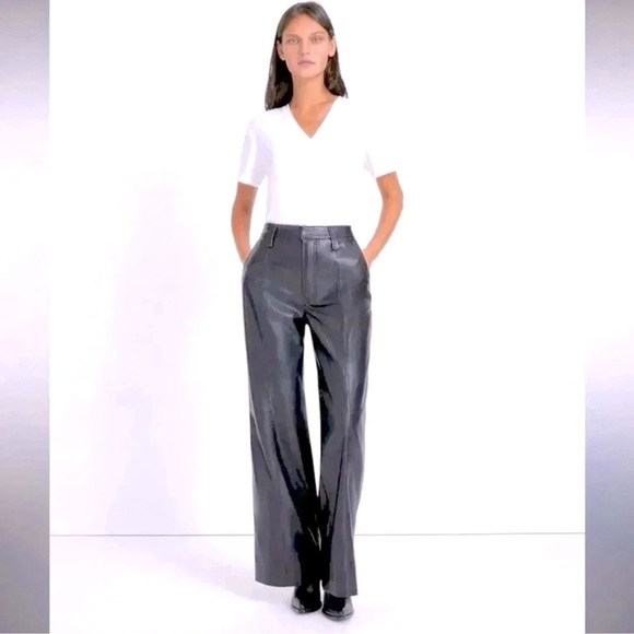 7 For All Mankind Pants - 7 For All Mankind Faux Leather Pants Black Wide Leg Trousers pockets siz medium